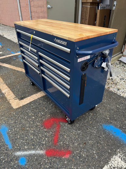 Husky 46” W x 18” D 9-Drawer Gloss Blue Mobile Workbench Cabinet