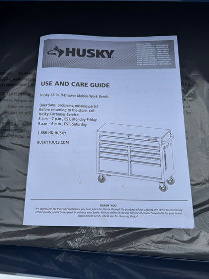 Husky 46” W x 18” D 9-Drawer Gloss Blue Mobile Workbench Cabinet