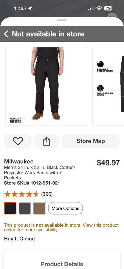Milwaukee Men’s Black & Gray Cotton/Polyester Work Pants