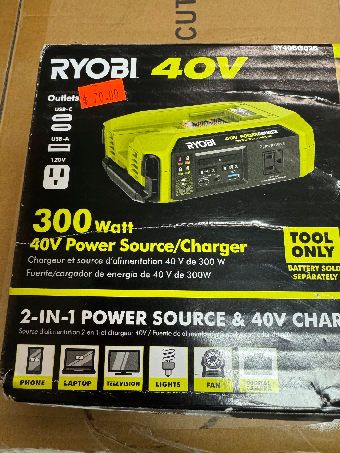 Ryobi 40v 300W Portable Battery Inverter Power Source & Charger