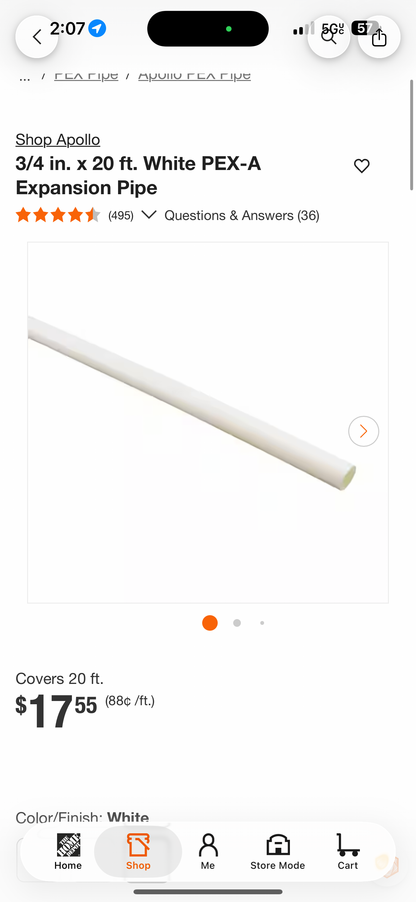 Apollo 3/4” x 20ft White PEX-A Expansion Pipes