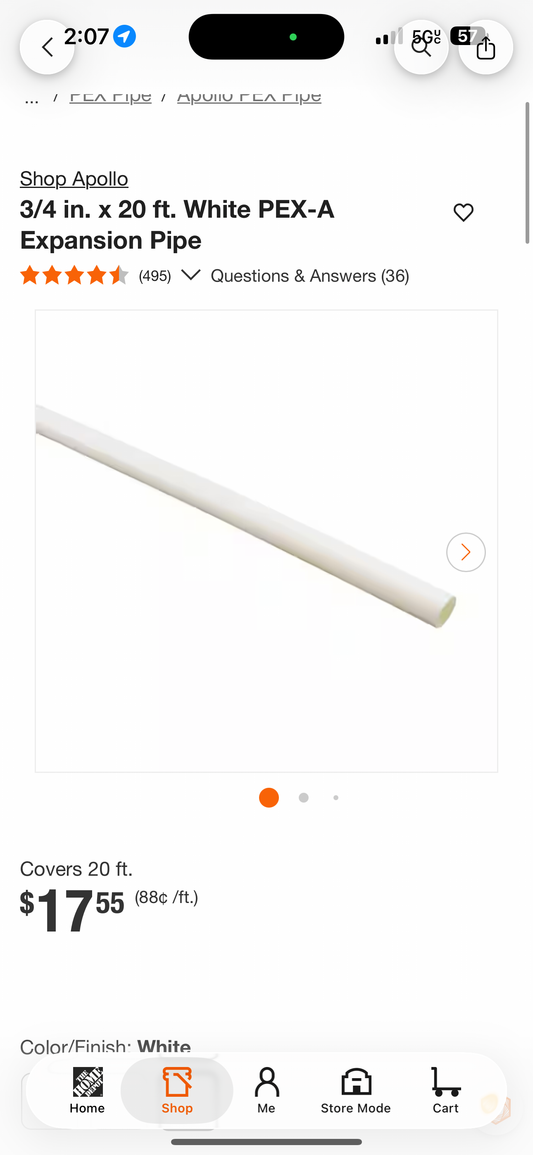 Apollo 3/4” x 20ft White PEX-A Expansion Pipes