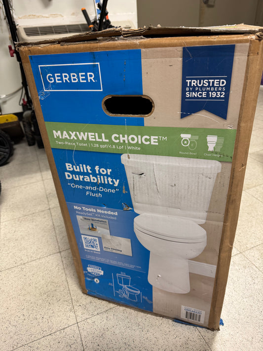 Gerber Maxwell Choice 12” 2pc Single Flush Round Chair Height Toilet