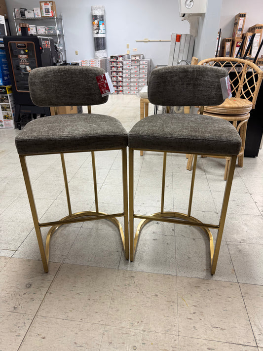 Lumisource Demi Mid-Back Brown Fabric & Gold Metal Fixed-Height Bar Stools