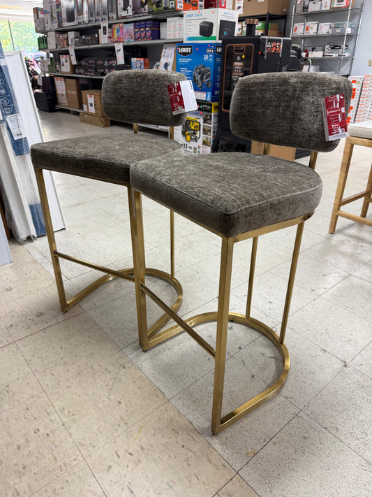 Lumisource Demi Mid-Back Brown Fabric & Gold Metal Fixed-Height Bar Stools