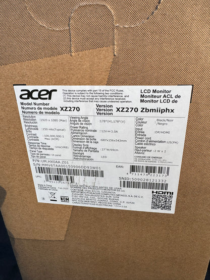 Acer Nitro XZO Series 27” Curved Gaming Monitor