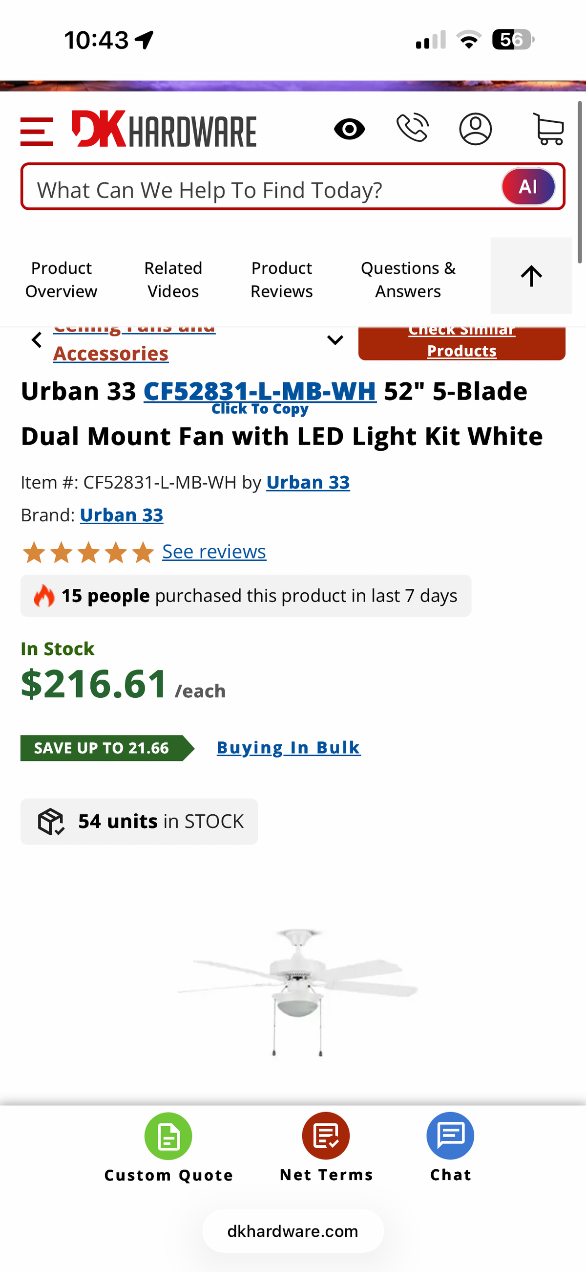 Urban 33 Mojave V 52” LED Ceiling Fan
