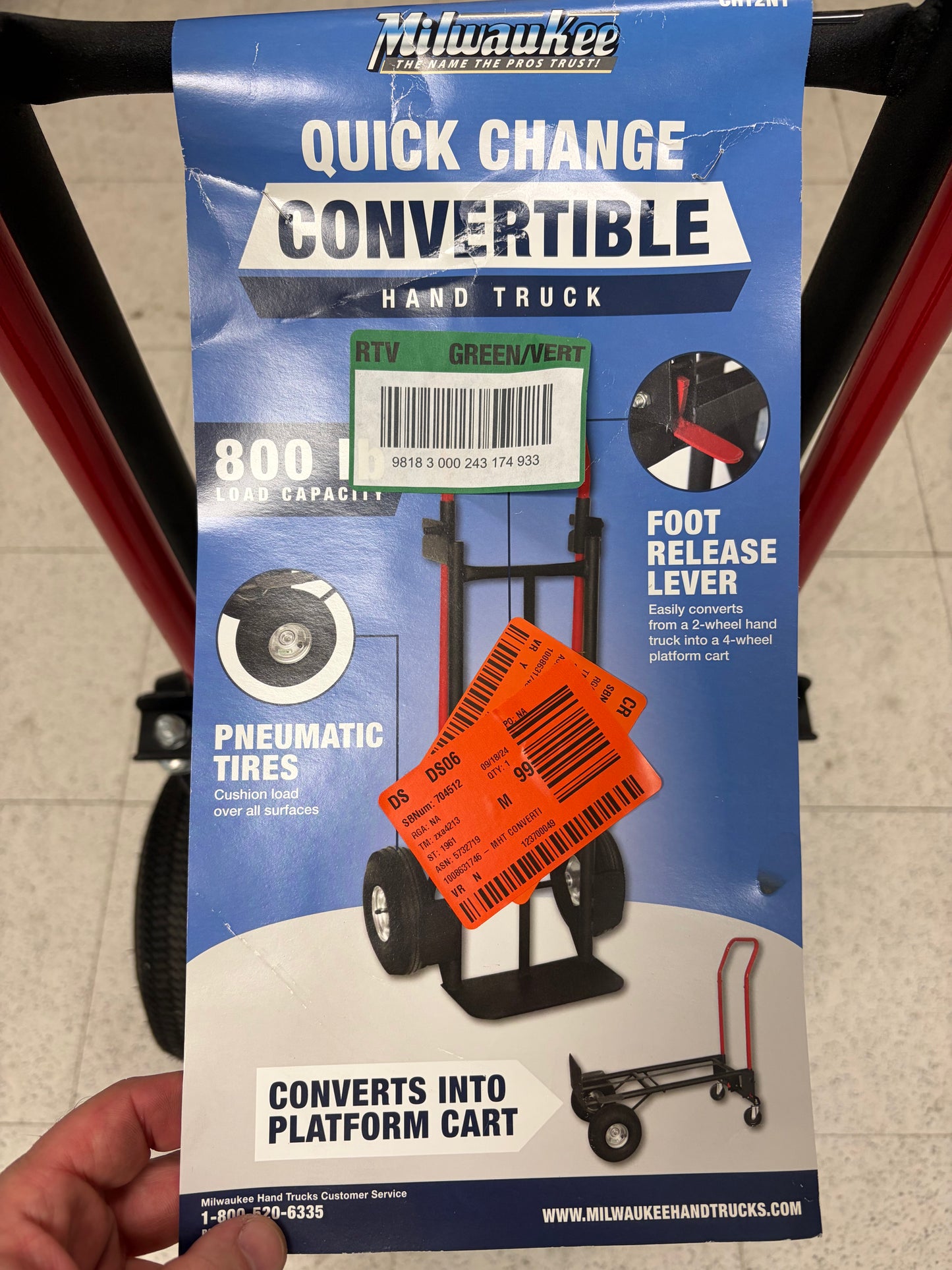 Milwaukee 800lbs 2-in-1 Convertible Hand Truck