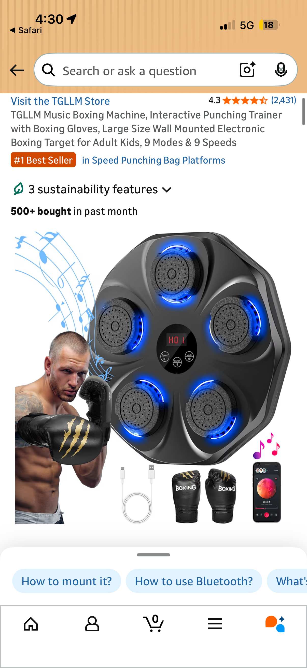 Interactive Music Boxing Trainer w/Gloves