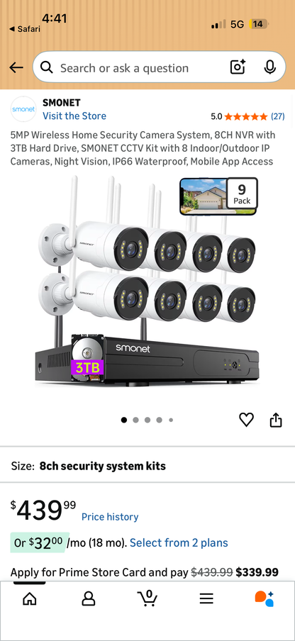 Smonet 5MP 8 Channel Wireless Security Camera System