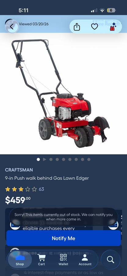 Craftsman 9” 140cc 4-Cycle Gas Walk Behind Edger