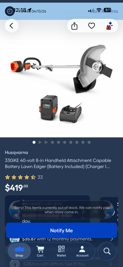 Husqvarna 330iKE 40v 8” Attachment Capable Lawn Edger Kit