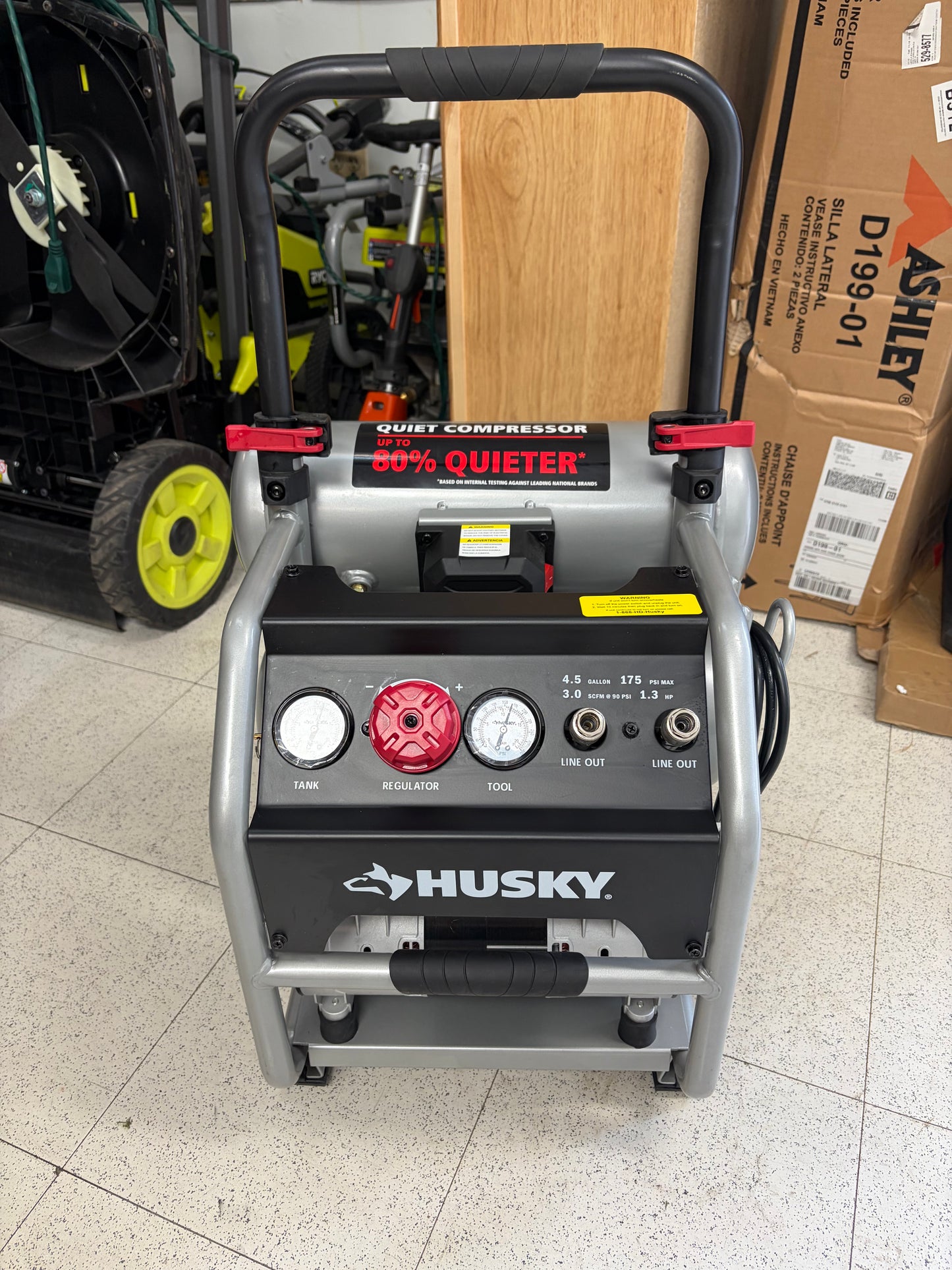 Husky 4.5G 175 PSI Quiet Twin Stacked Air Compressor