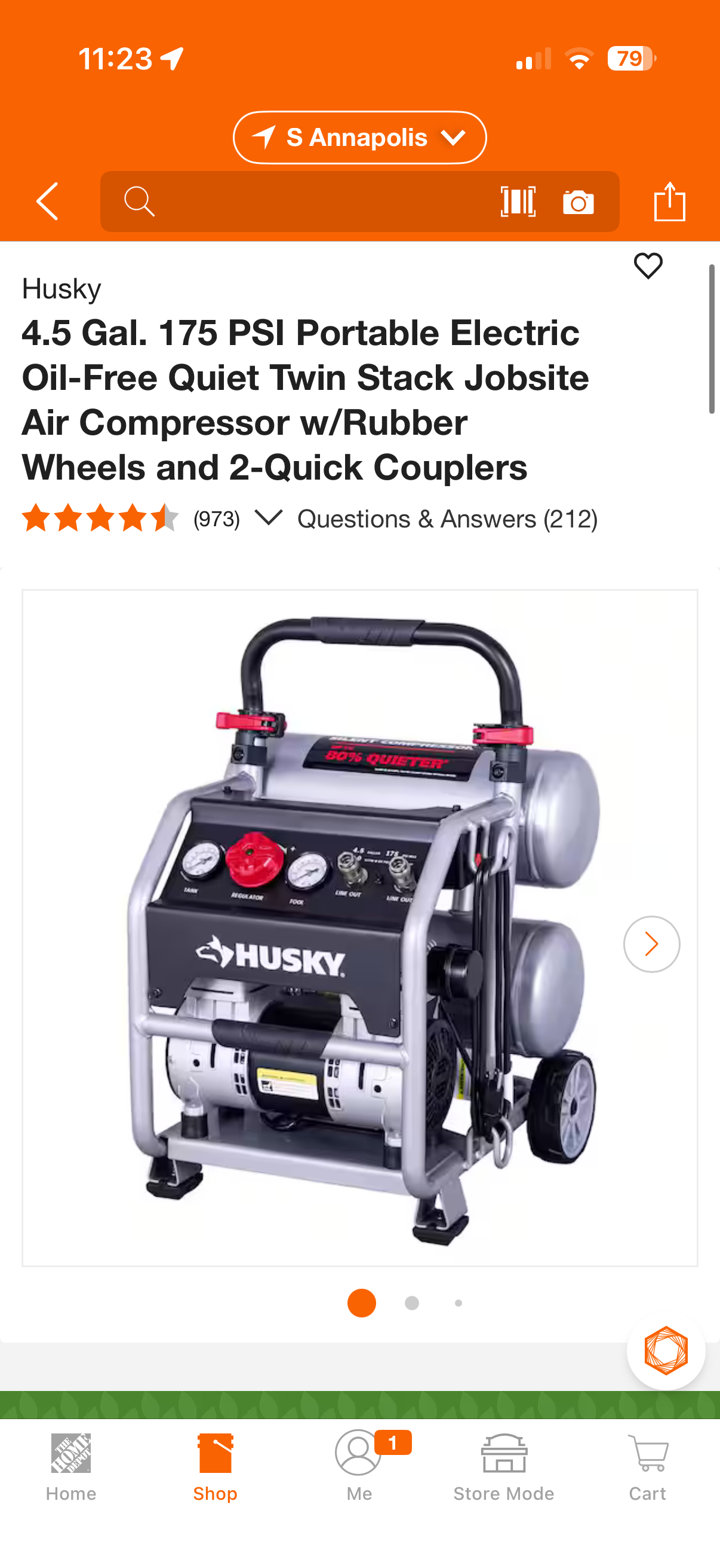 Husky 4.5G 175 PSI Quiet Twin Stacked Air Compressor