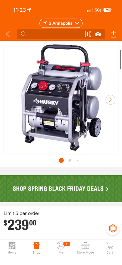 Husky 4.5G 175 PSI Quiet Twin Stacked Air Compressor