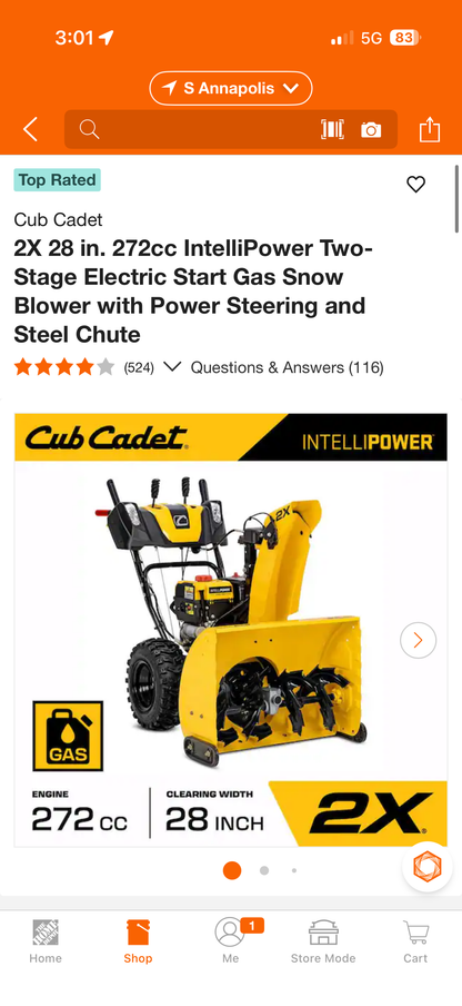 Cub Cadet 2X 28” 272cc IntelliPower 2-Stage Power Steering Snow Blower