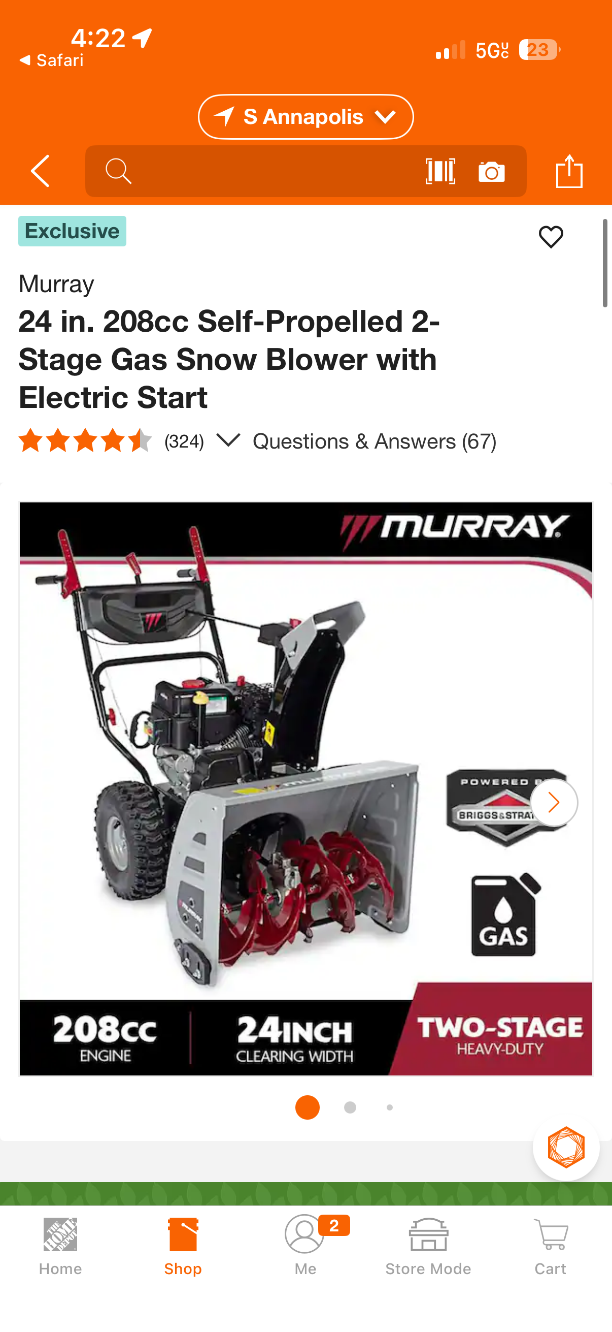 Murray 24” 208cc 2-Stage Self-Propelled Gas Snow Blower
