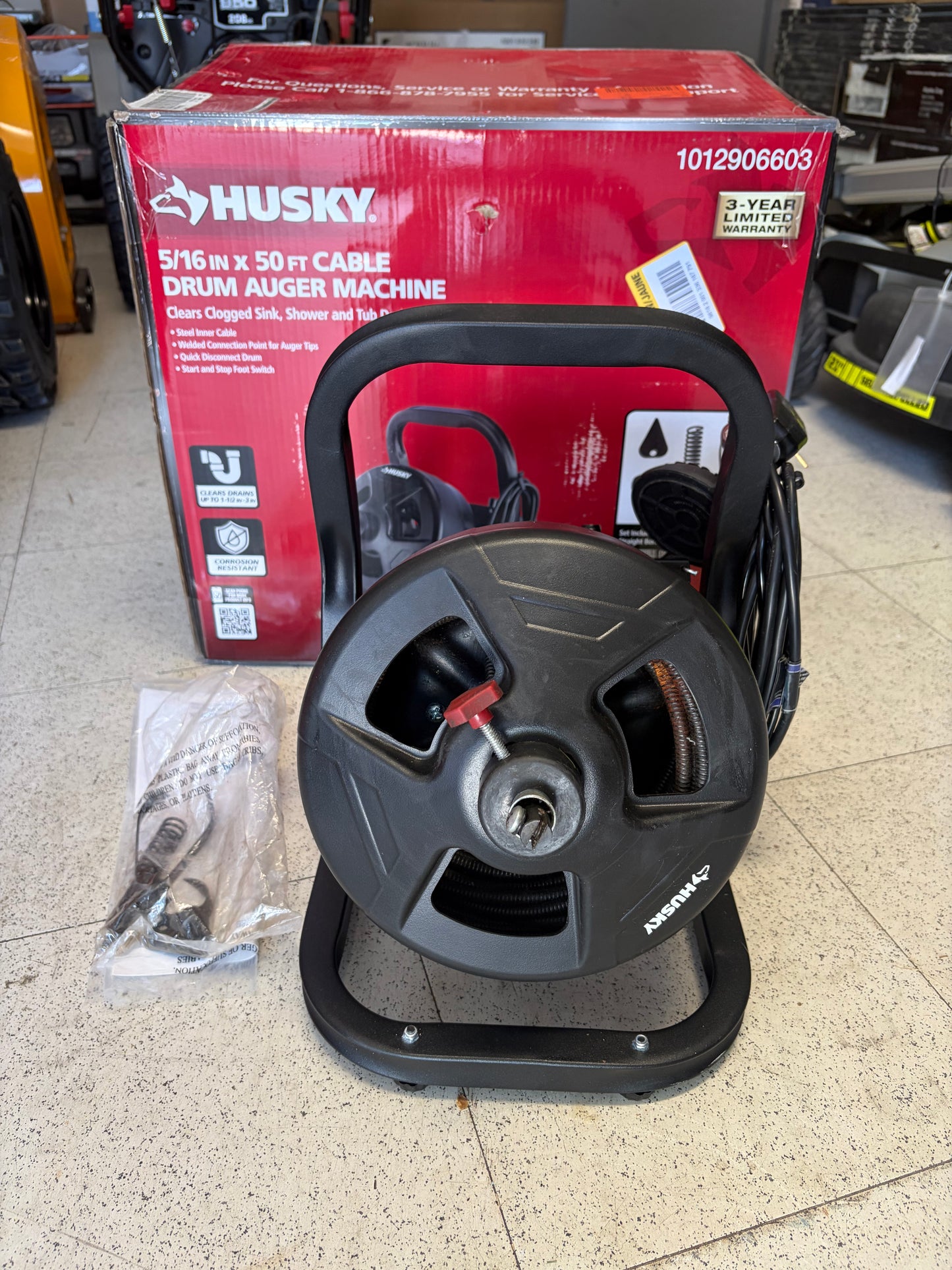 Husky 5/16” x 50ft Cable Drum Auger Machine