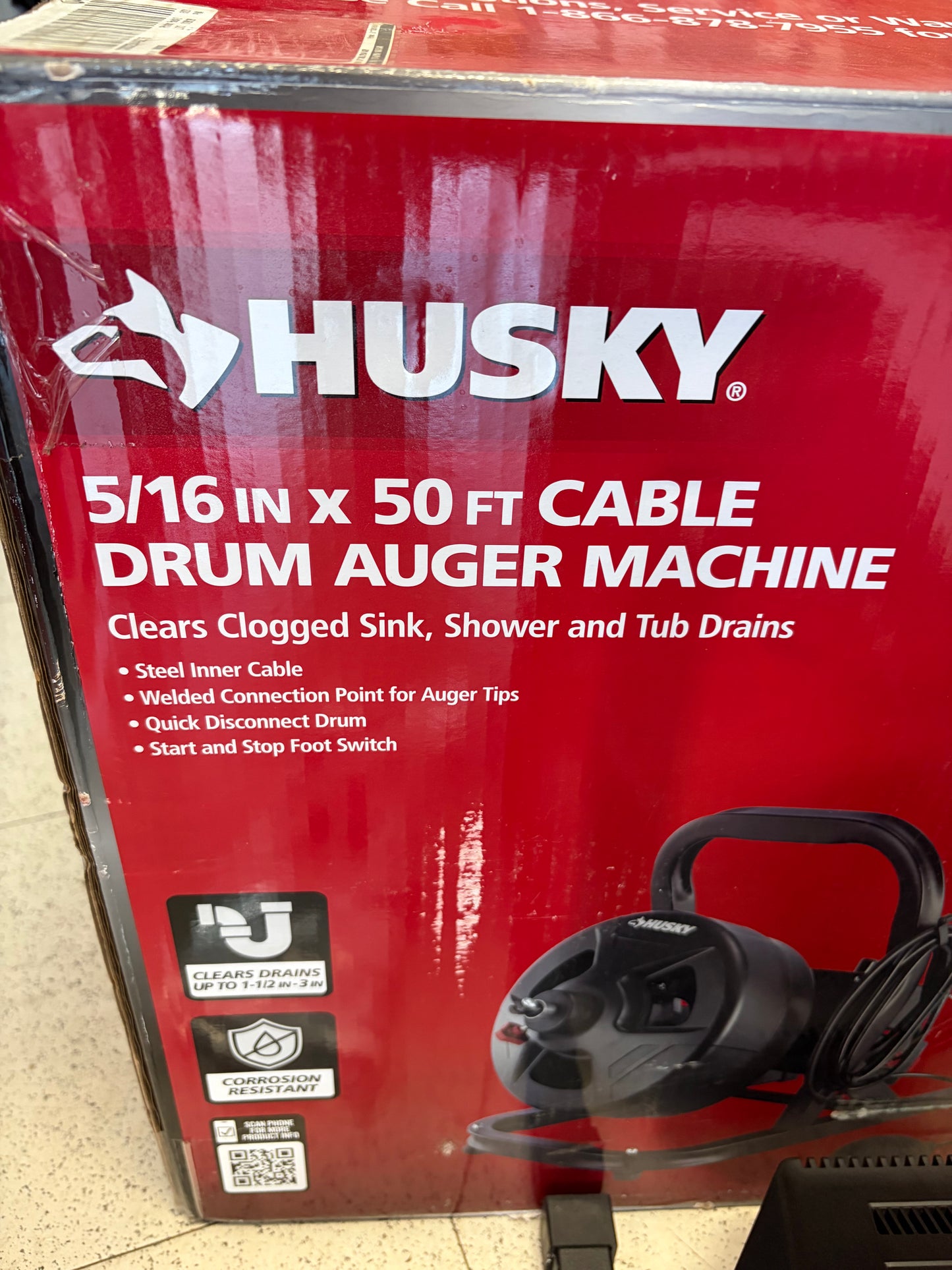 Husky 5/16” x 50ft Cable Drum Auger Machine