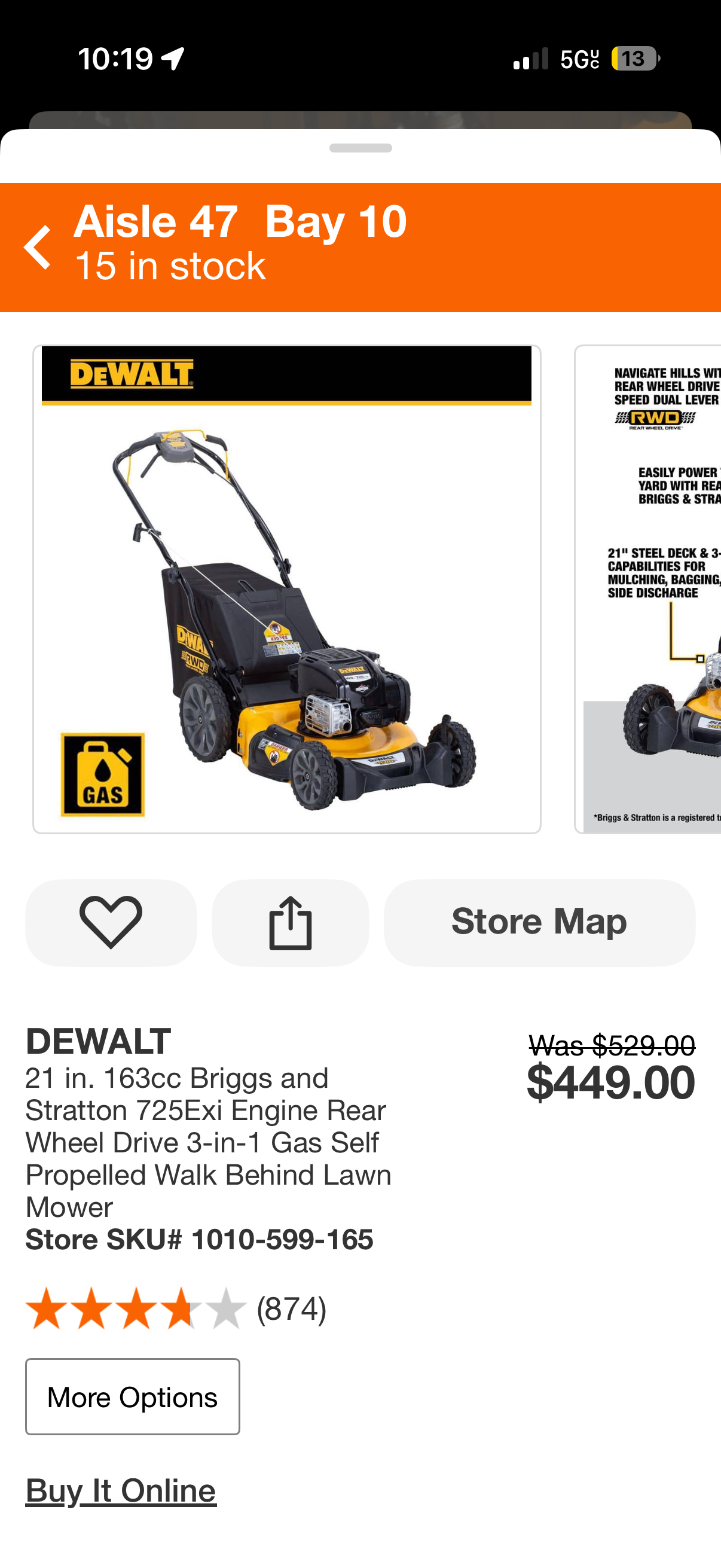 Dewalt 21” 163cc RWD Self-Propelled Gas Lawn Mower