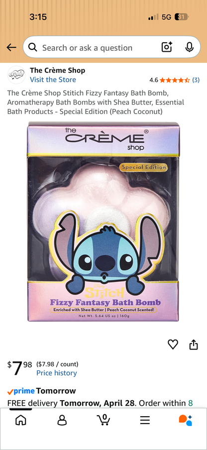Crème Stitch Fizzy Bath Bombs