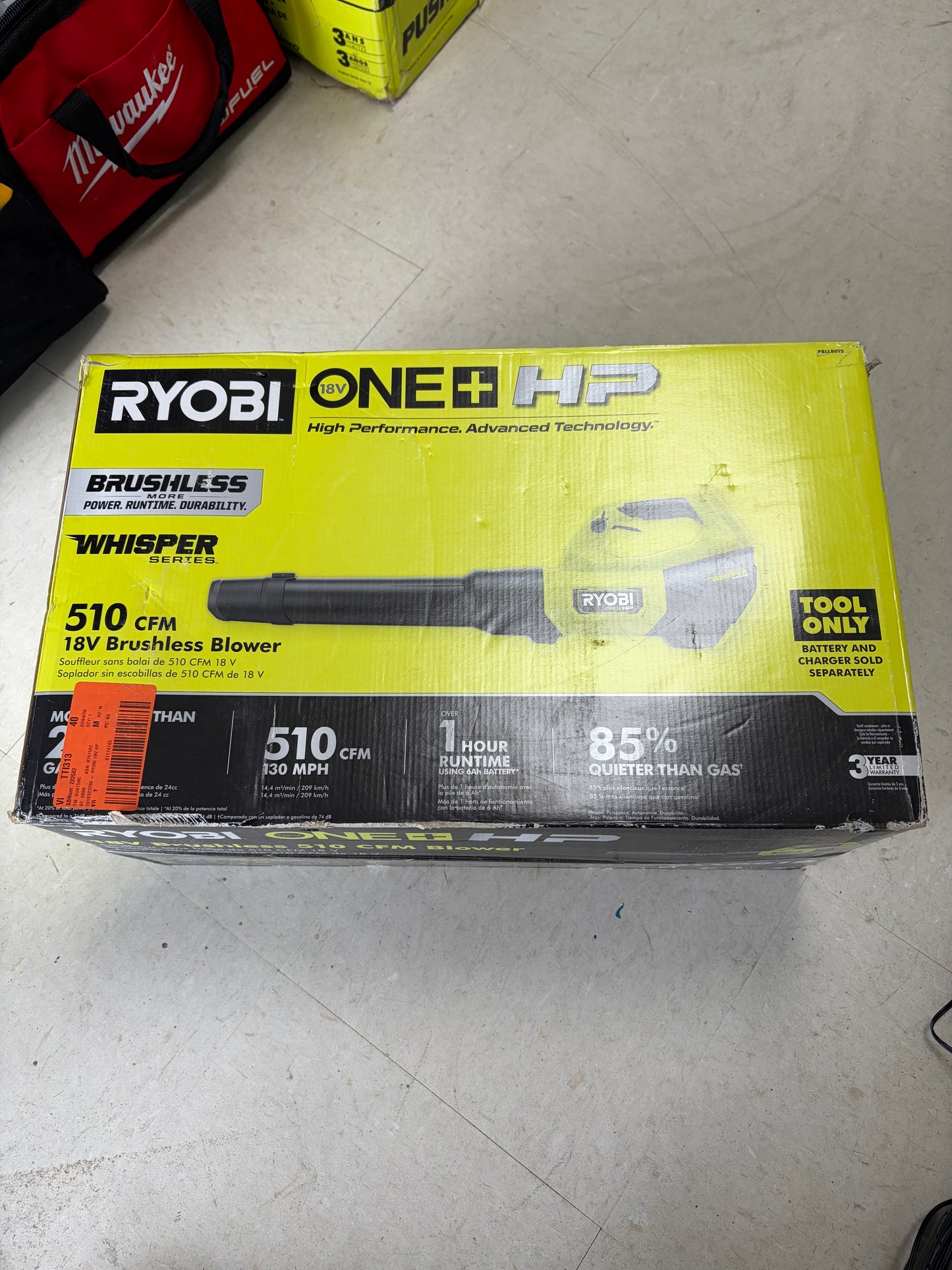 Ryobi One+ 18v HP Brushless Whisper Series Leaf Blower (Tool Only)