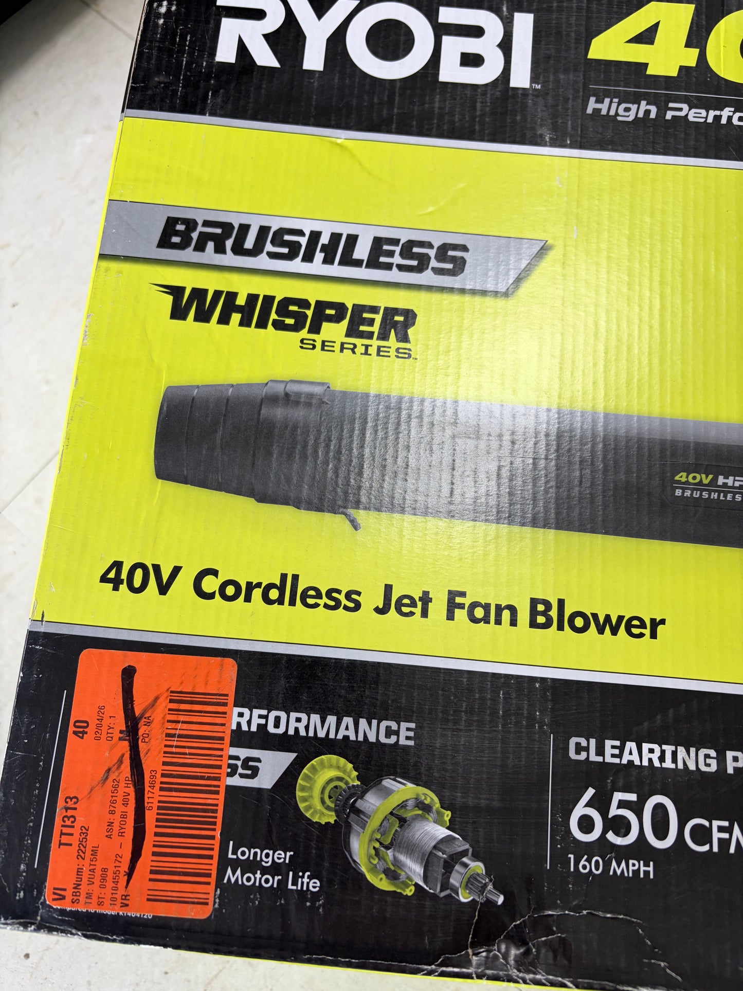 Ryobi 40v HP Brushless Whisper Series Leaf Blower (Tool Only)