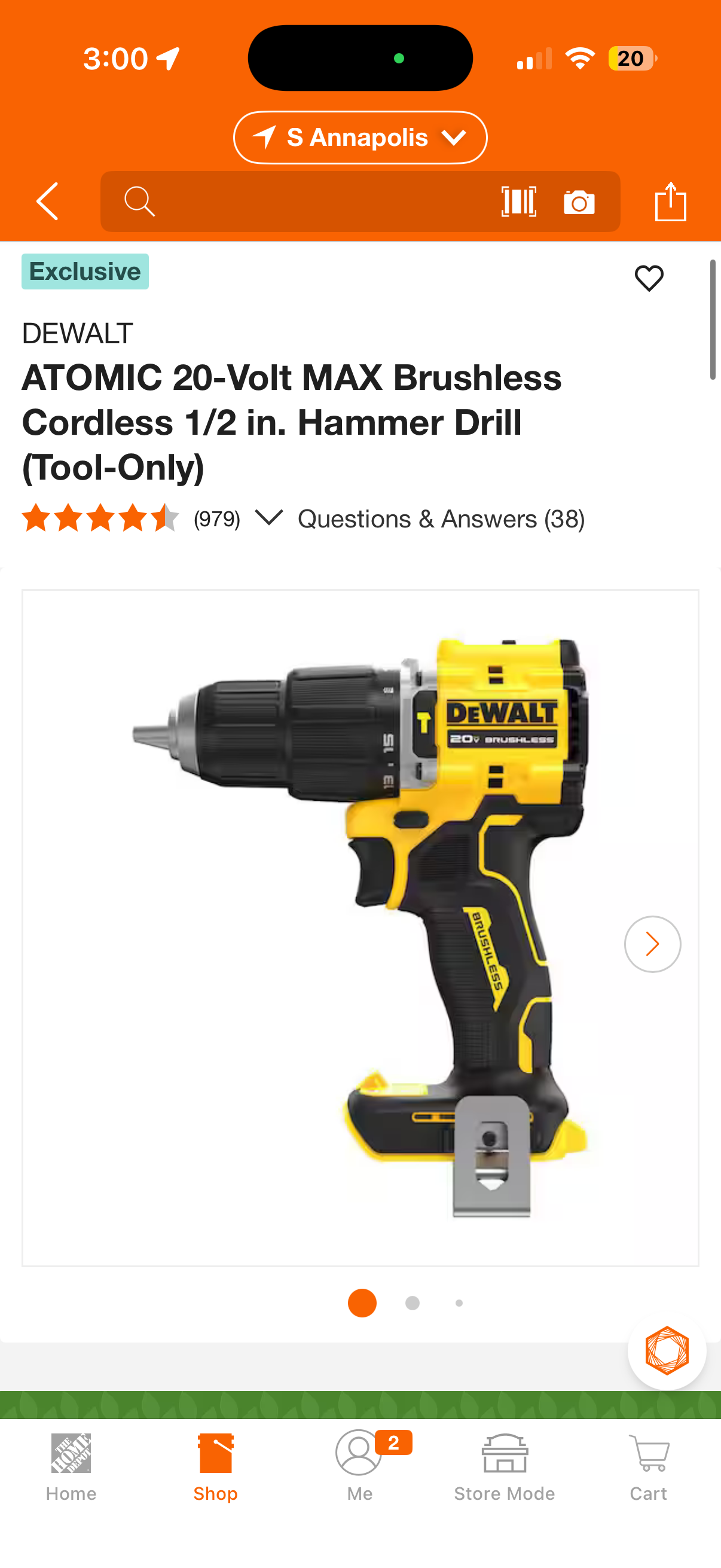 Dewalt ATOMIC 20v Max Brushless 1/2” Hammer Drill (Tool Only)