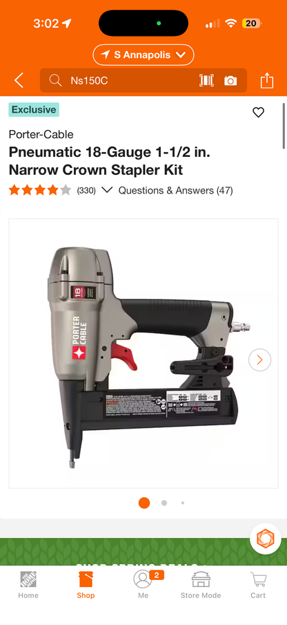 Porter-Cable Pneumatic 18G 1-1/2” Narrow Crown Stapler