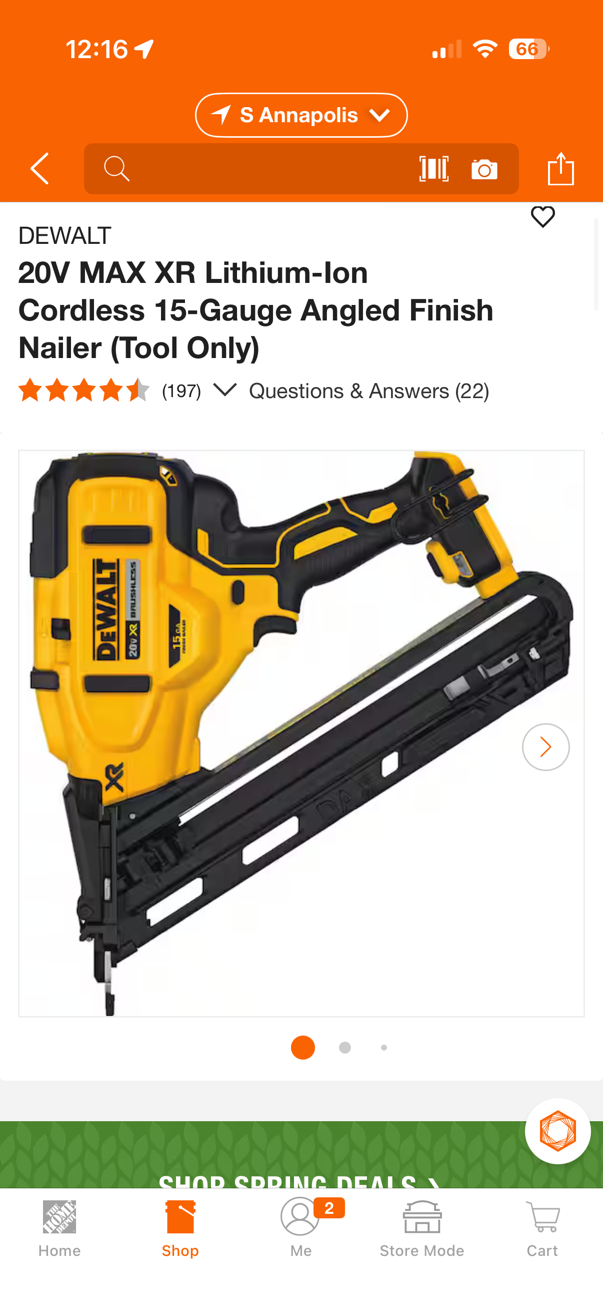 Dewalt 20v Max XR 15G Angled Finish Nailer (Tool Only)