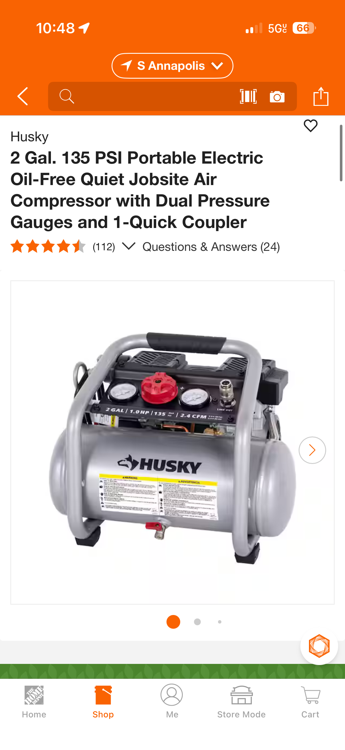 Husky 2G 135 PSI Quiet Jobsite Air Compressor