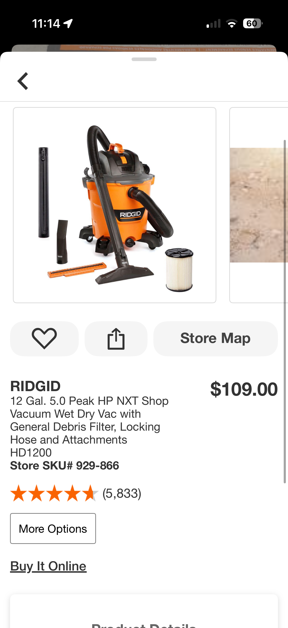 Ridgid 12G 5.0 Peak HP NXT Wet/Dry Shop Vac