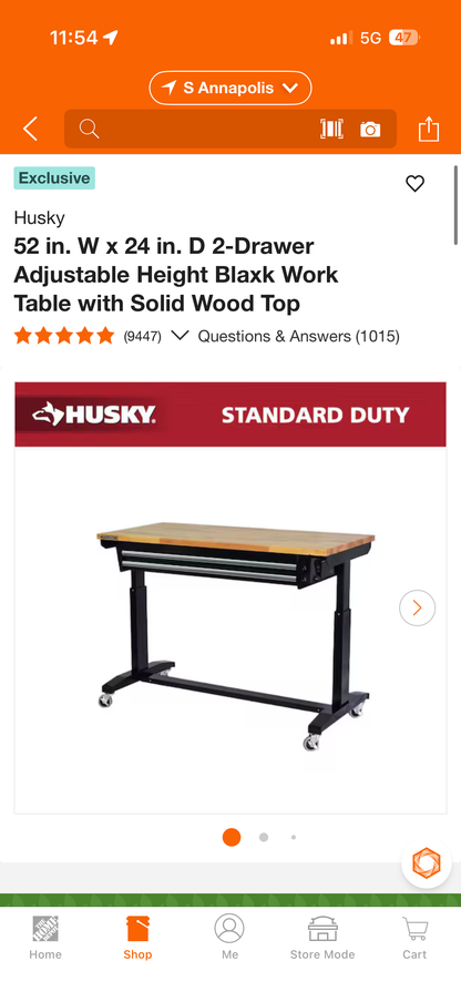 Husky 52” W x 24” D 2-Drawer Black Work Table