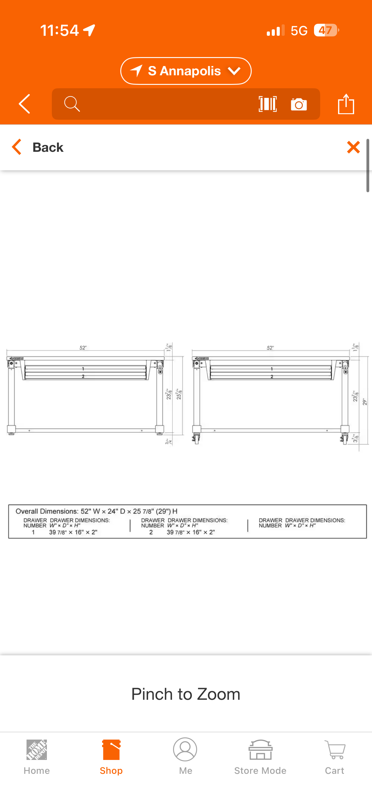 Husky 52” W x 24” D 2-Drawer Black Work Table