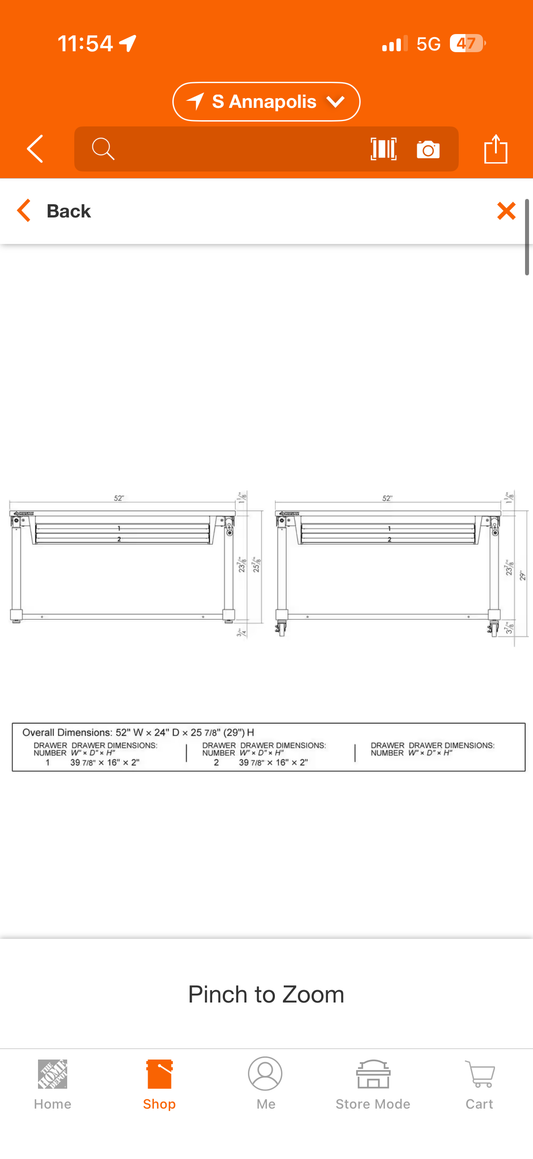 Husky 52” W x 24” D 2-Drawer Black Work Table