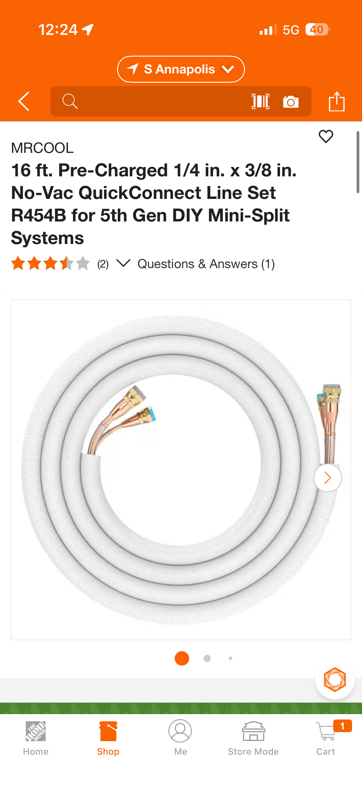 MrCool 16ft Pre-Charged 1/4” x 3/8” QuickConnect Line Set