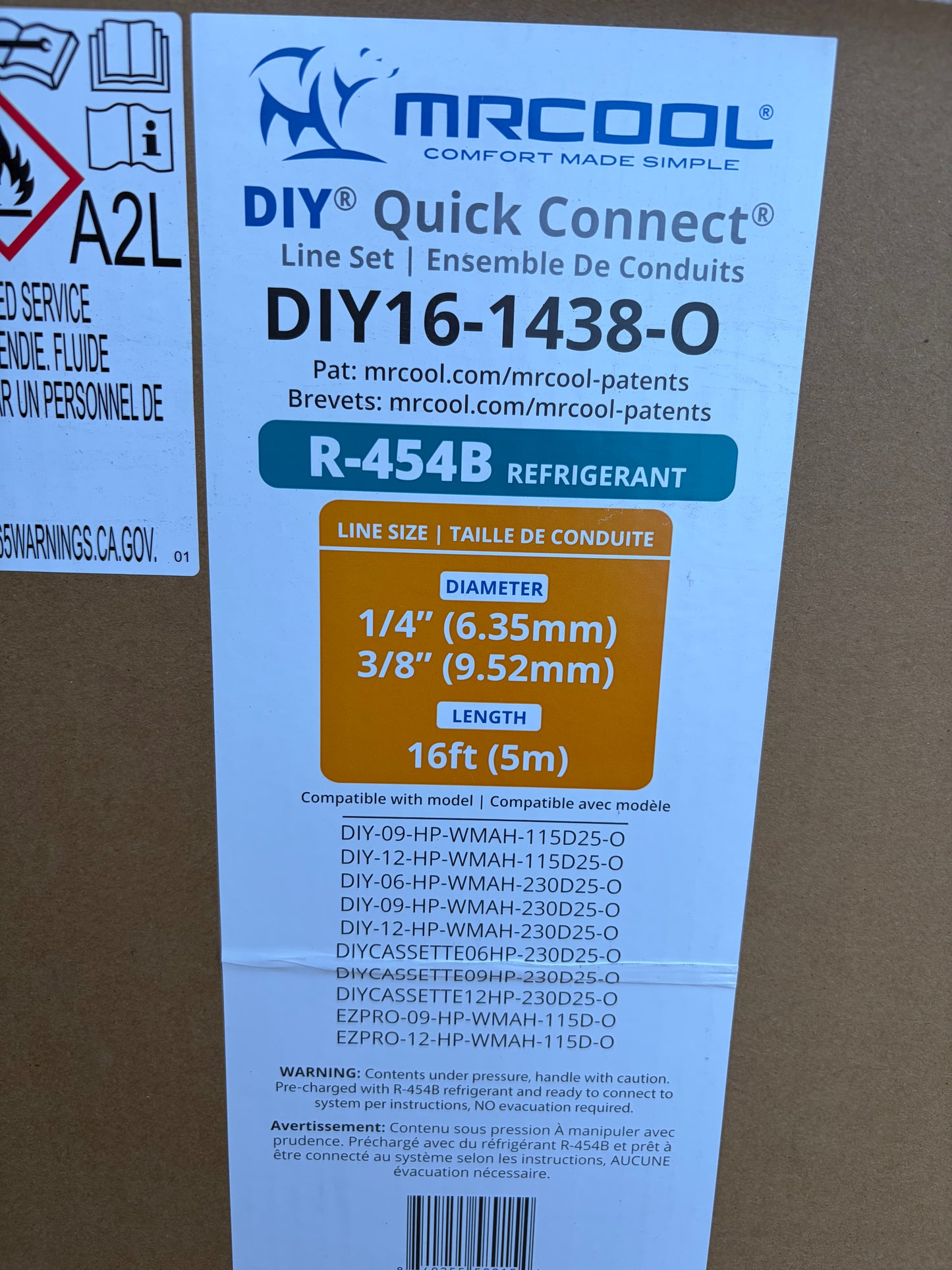 MrCool 16ft Pre-Charged 1/4” x 3/8” QuickConnect Line Set