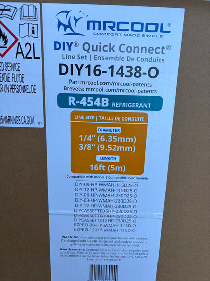 MrCool 16ft Pre-Charged 1/4” x 3/8” QuickConnect Line Set