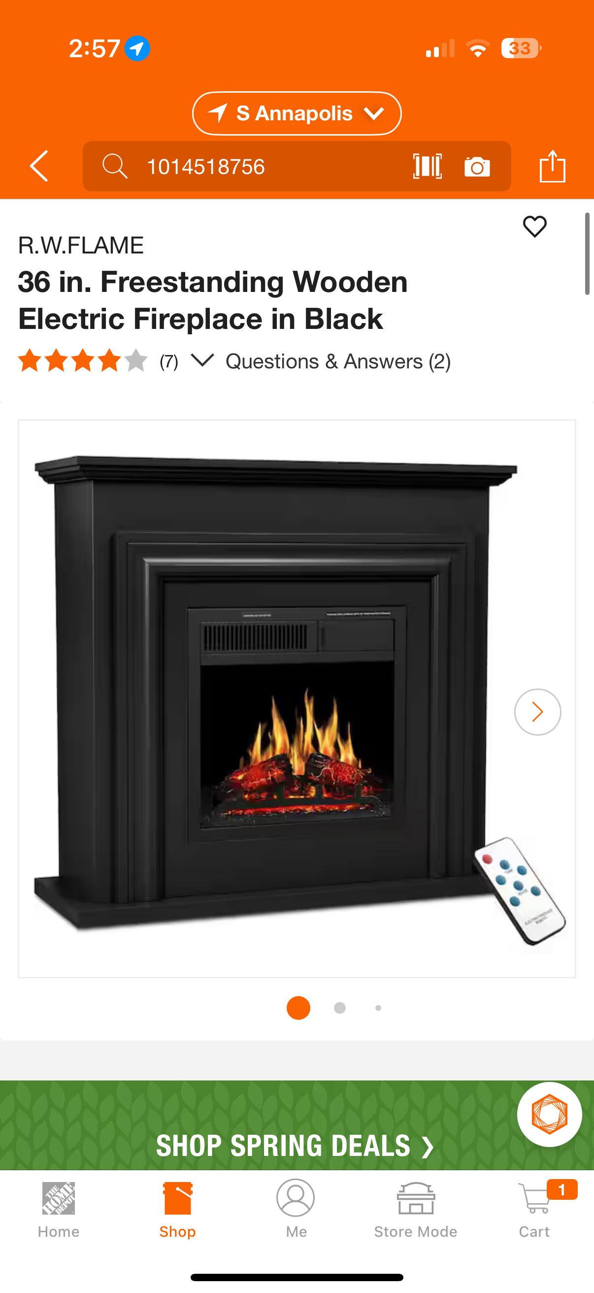 R.W.Flame 36” Freestanding Wooden Electric Fireplace