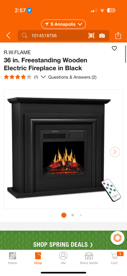 R.W.Flame 36” Freestanding Wooden Electric Fireplace