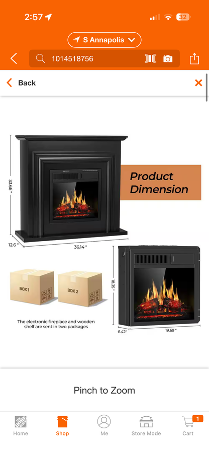 R.W.Flame 36” Freestanding Wooden Electric Fireplace