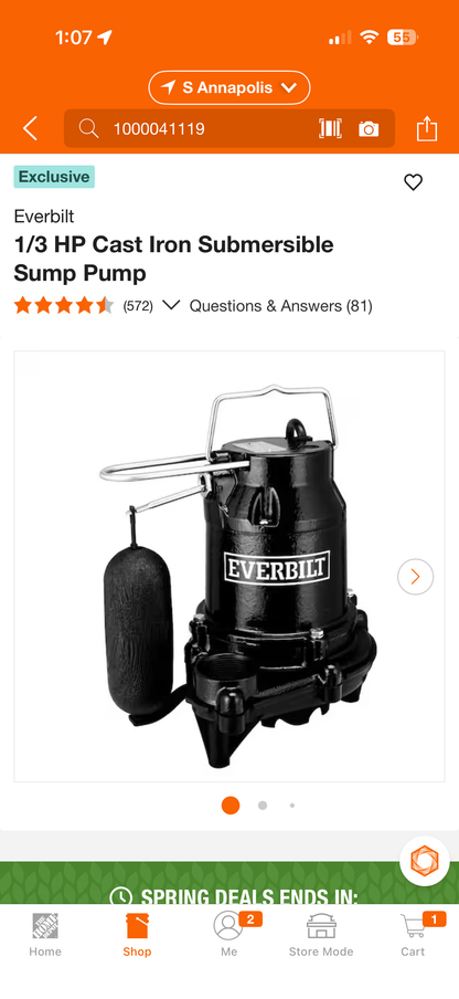 Everbilt 1/3 HP Commercial Cast Iron Submersible Sump Pump