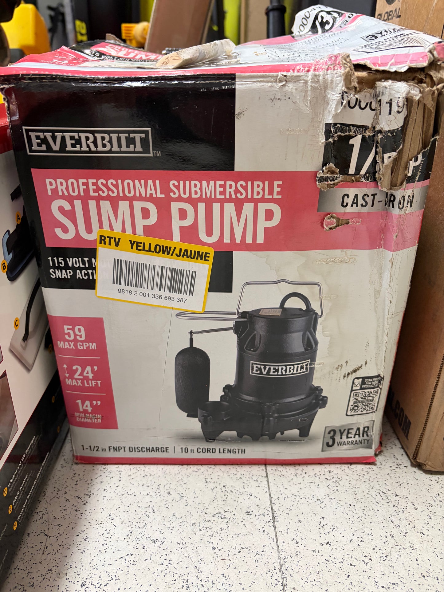 Everbilt 1/3 HP Commercial Cast Iron Submersible Sump Pump