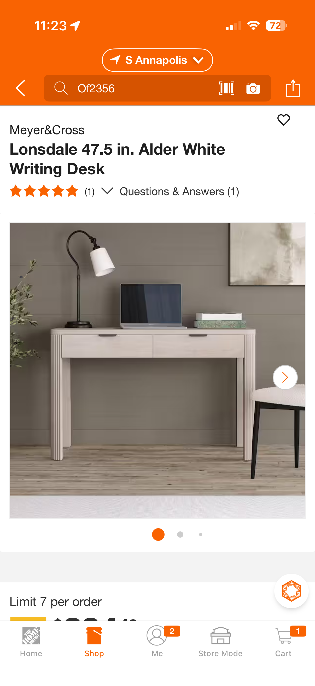 Meyer&Cross Lonsdale Alder White Writing Desk