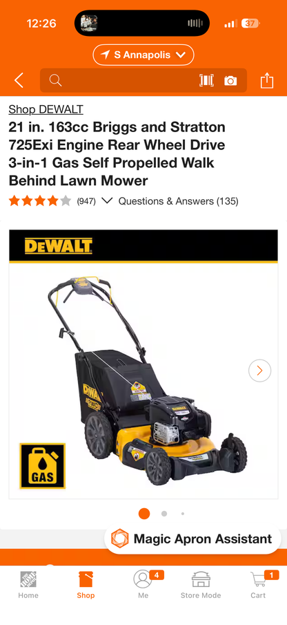 Dewalt 21” 163cc RWD Self Propelled Gas Lawn Mower
