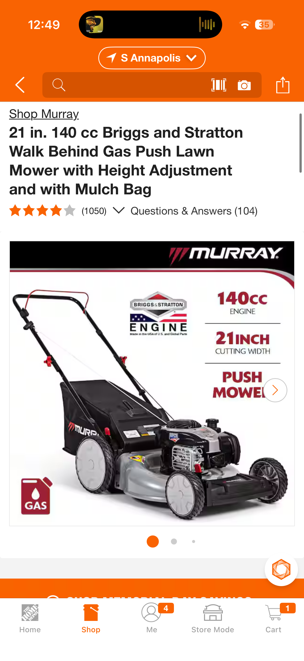 Murray 21” 140cc PUSH Gas Lawn Mower