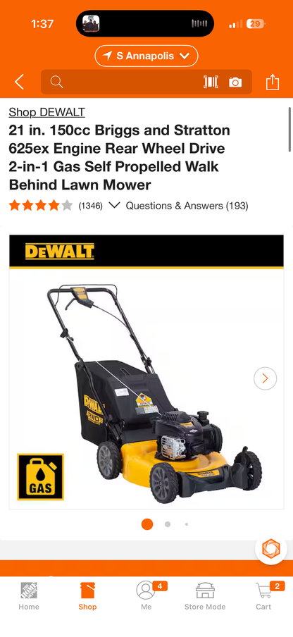 Dewalt 21” 150cc RWD Self Propelled Gas Lawn Mower