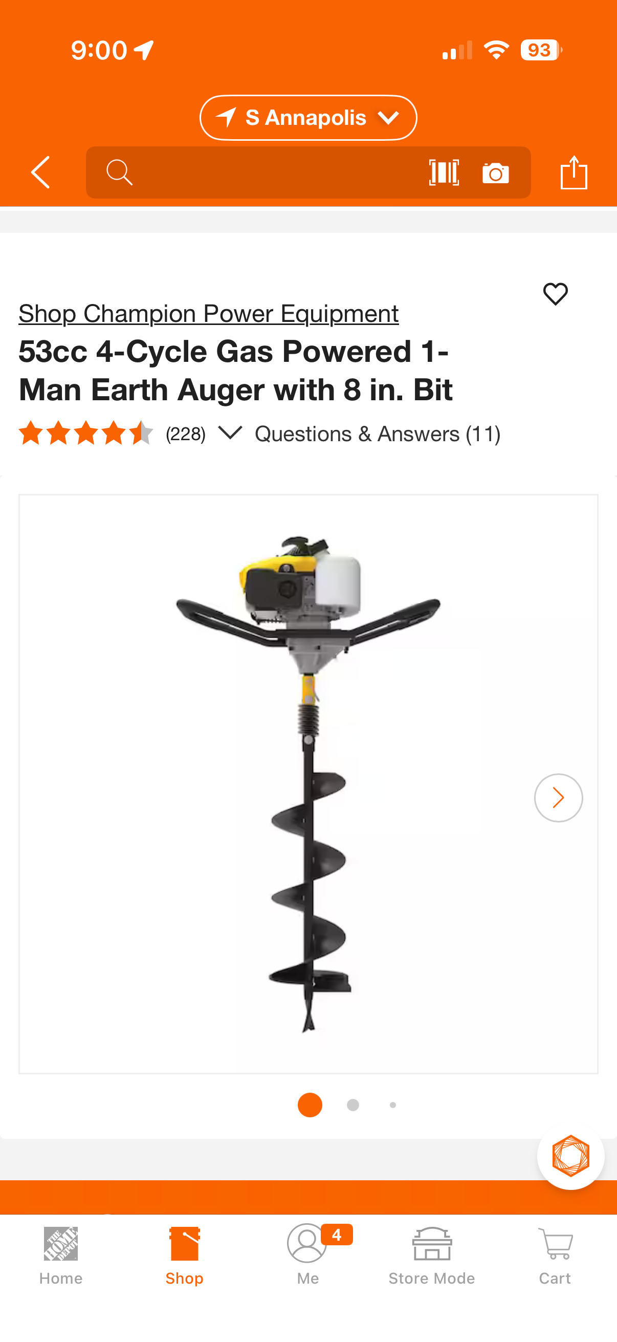 Champion 8” 53cc 4-Cycle Gas Earth Auger