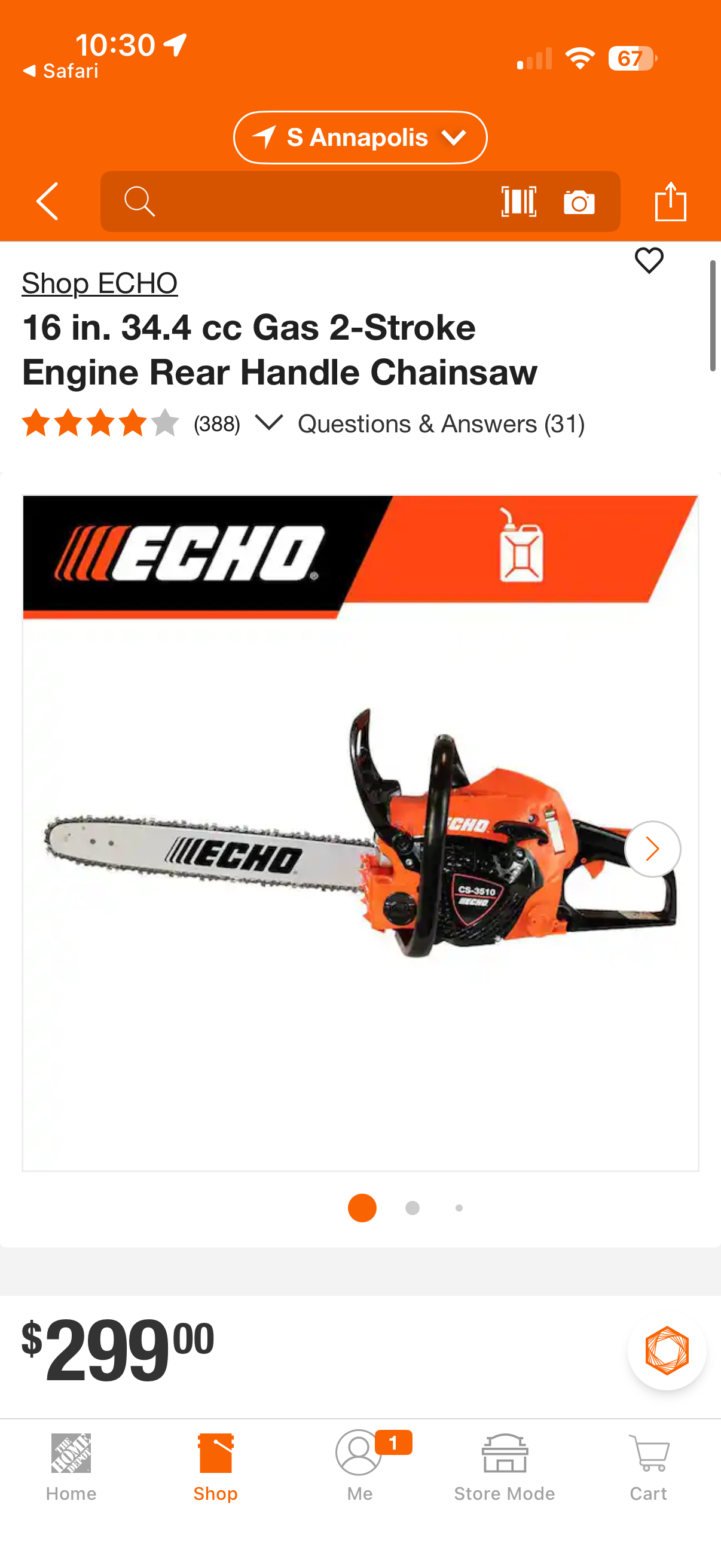 Echo CS-3410 16” 34.4cc 2-Stroke Gas Chainsaw