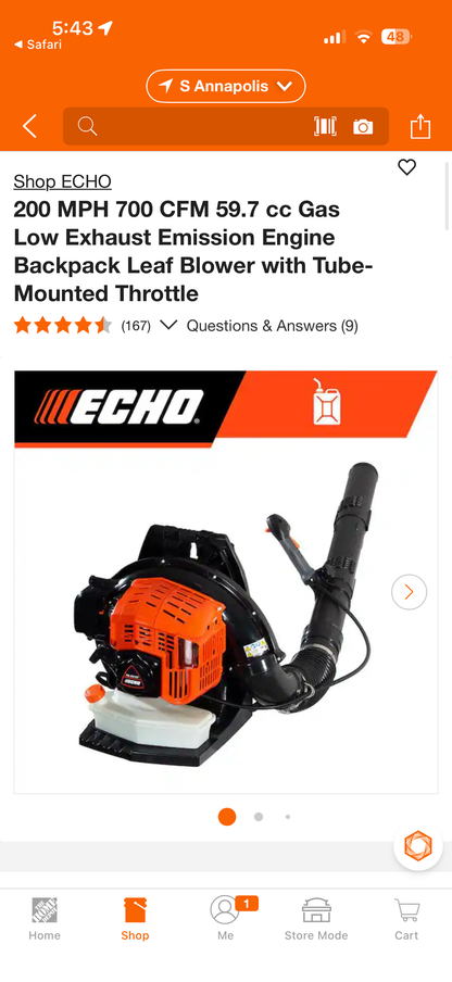 Echo PB-5810T 59.7cc 200 MPH 2-Stroke Gas Backpack Blower